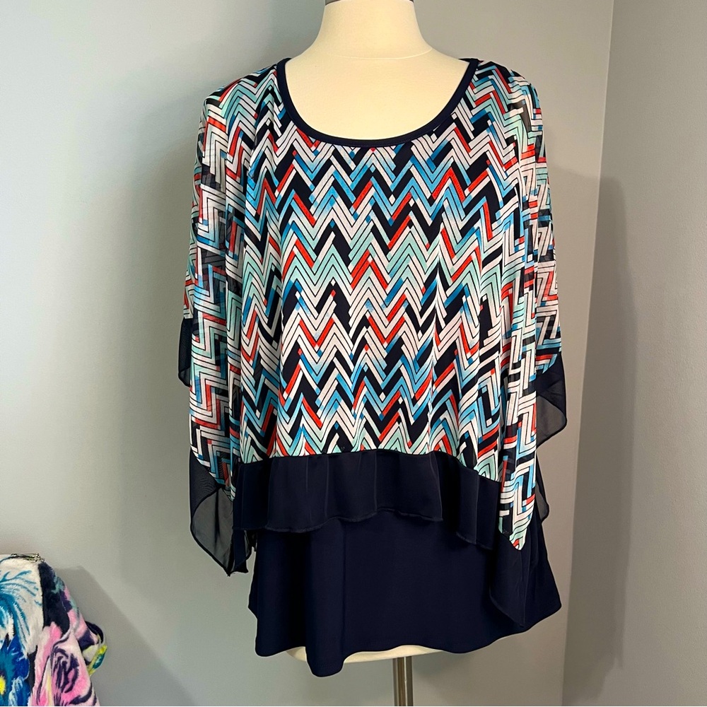 Susan Lawrence XL Multicolor Double Layer Tank Top with Mesh Overlay